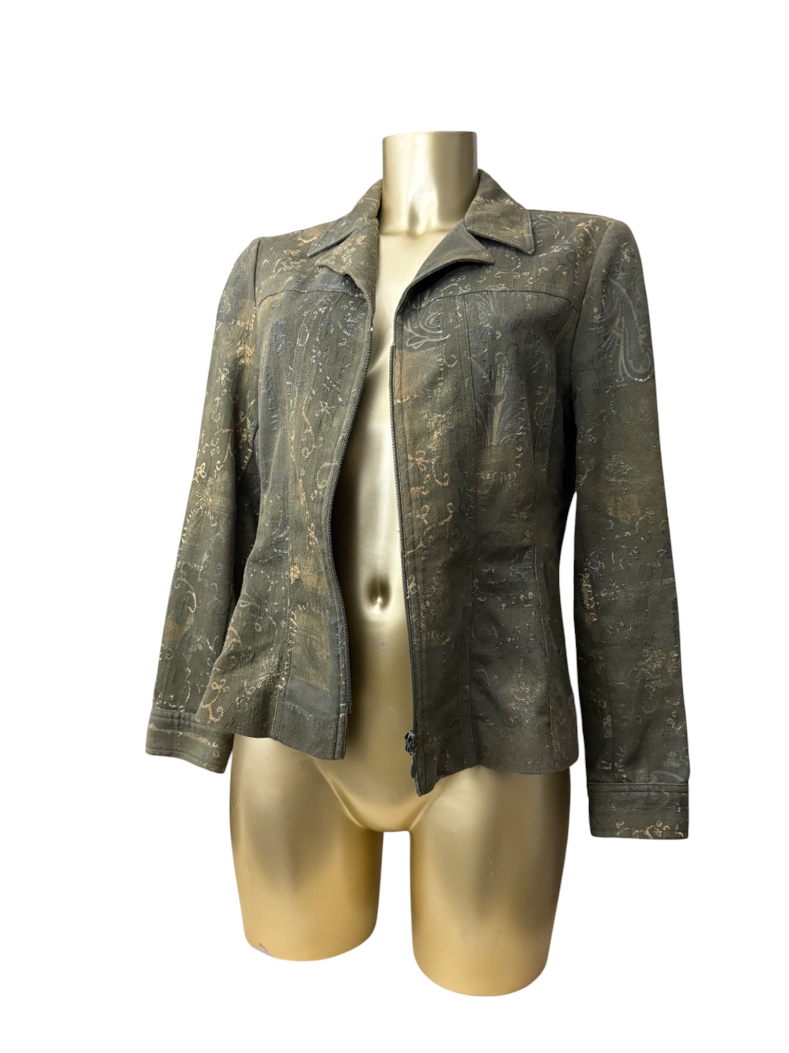 Khaki floral zip up office blazer jacket (M/L)