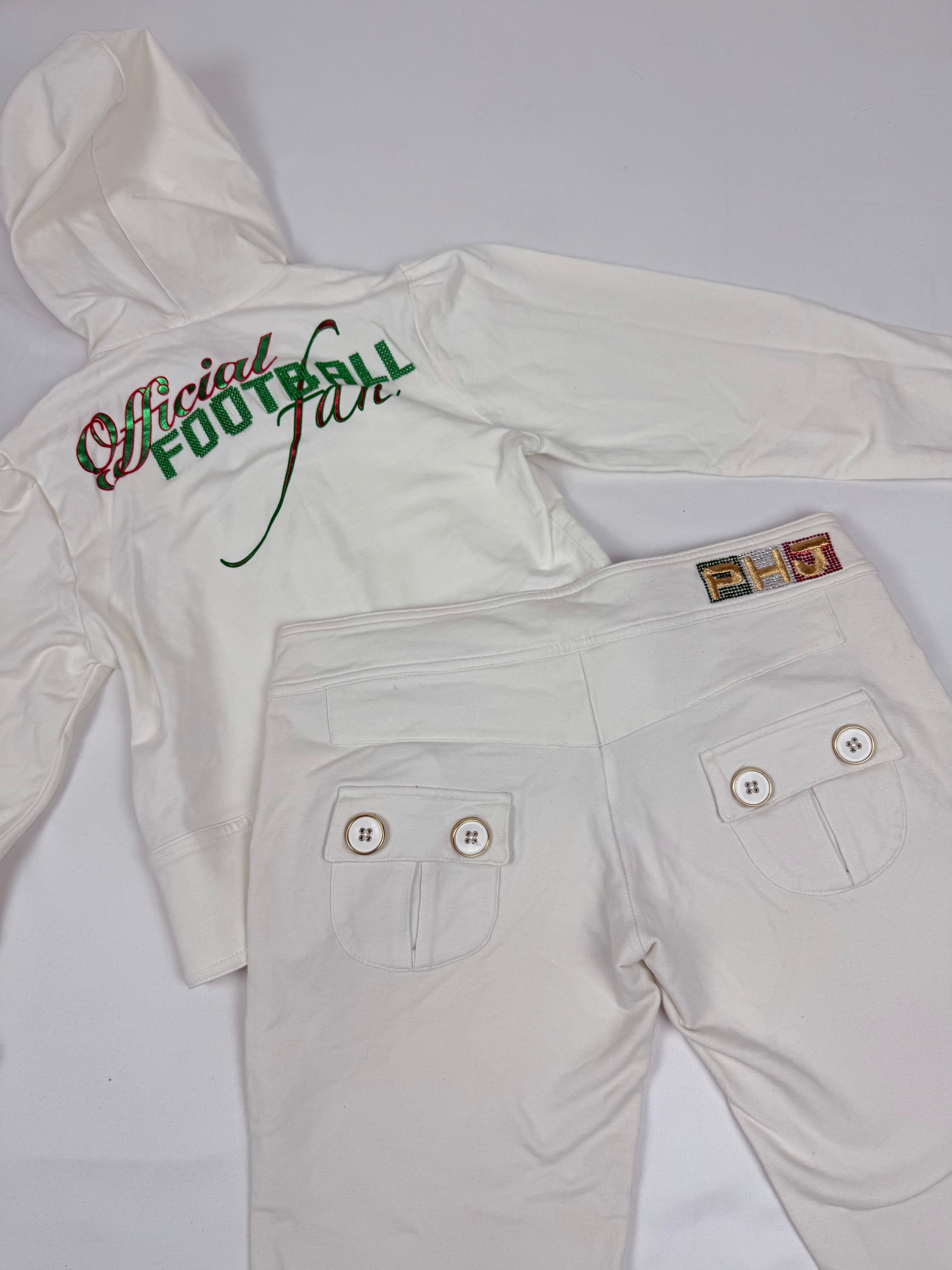 White cotton zip up tight fit hoodie + capri pants set (S)