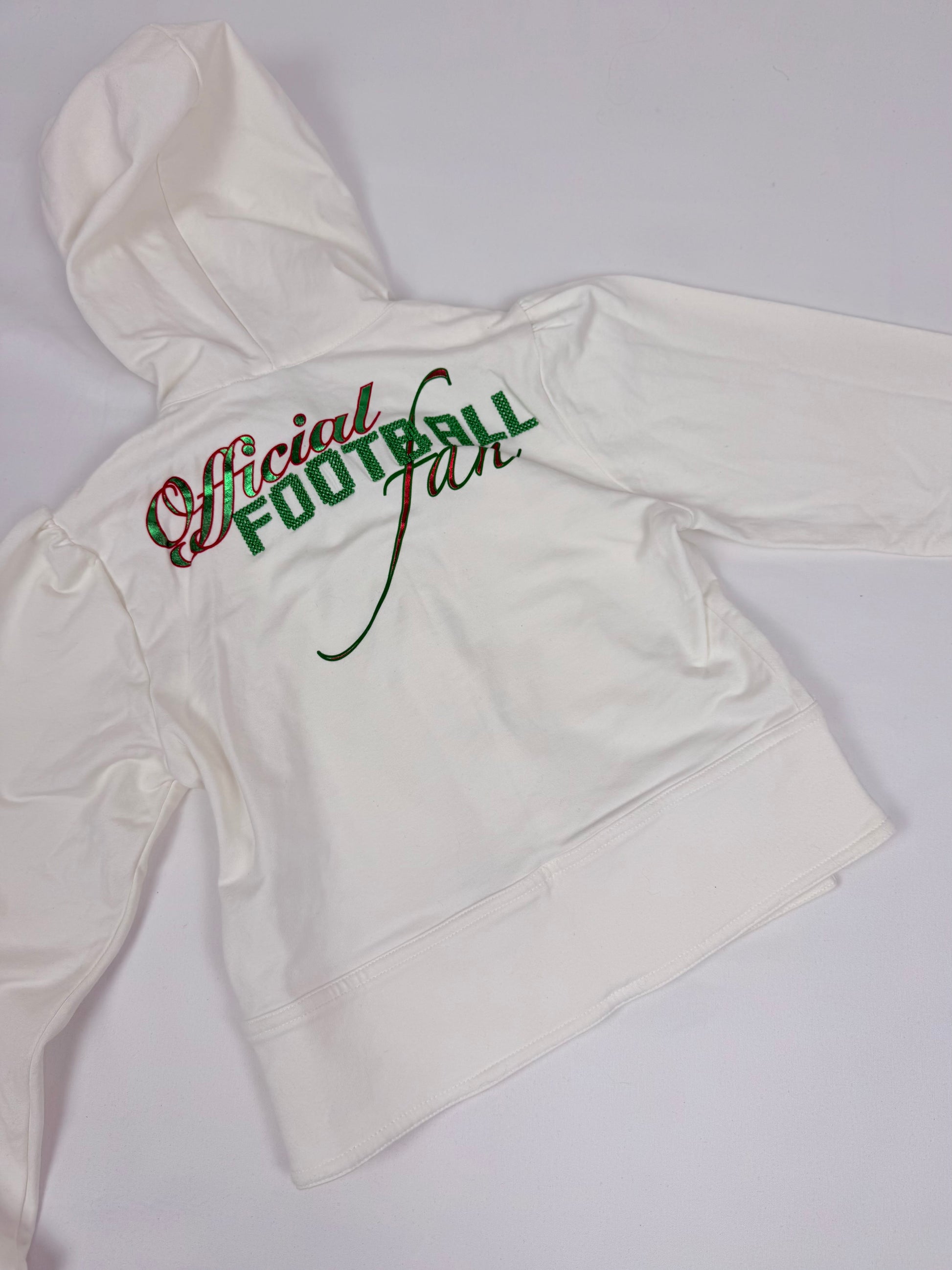 White cotton zip up tight fit hoodie + capri pants set (S)