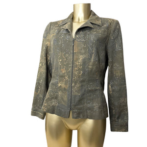 Khaki floral zip up office blazer jacket (M/L)