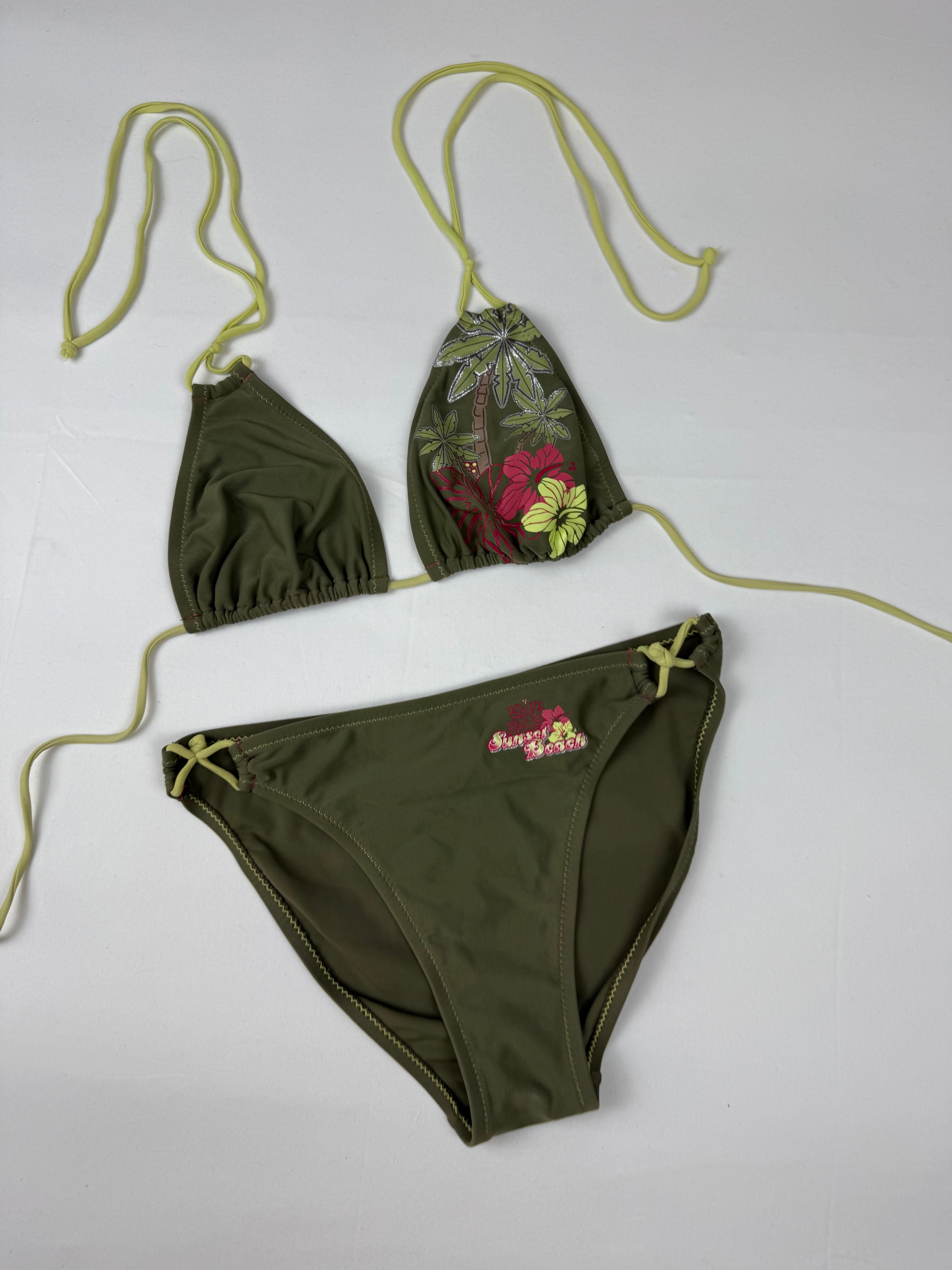 Khaki graphic low rise bikini set (M)