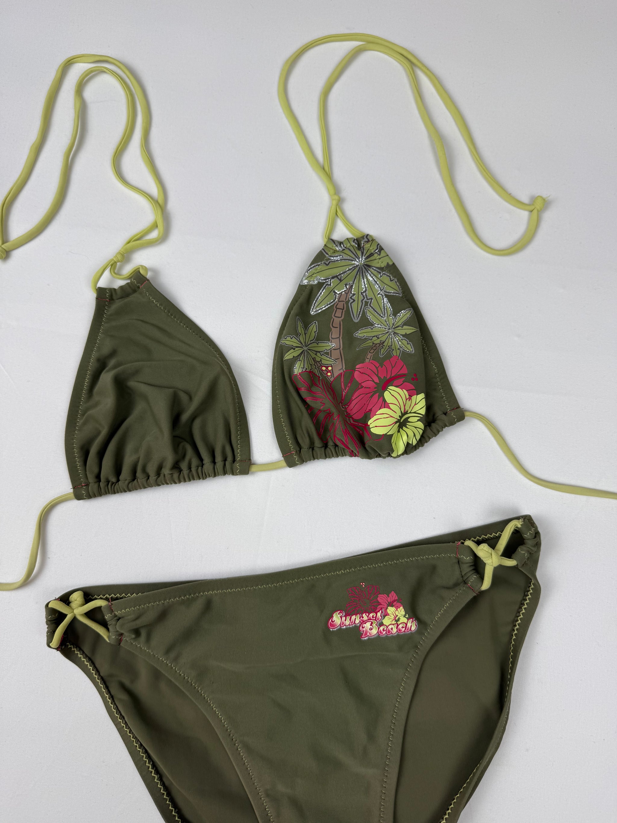 Khaki graphic low rise bikini set (M)