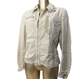 Beige 100% cotton zip up biker jacket (L)