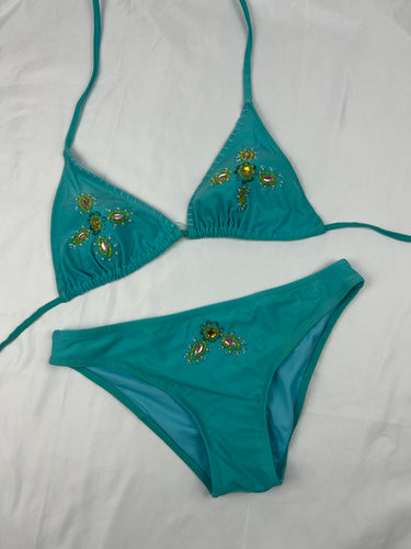 Blue embroidered pearls bikini set (M)