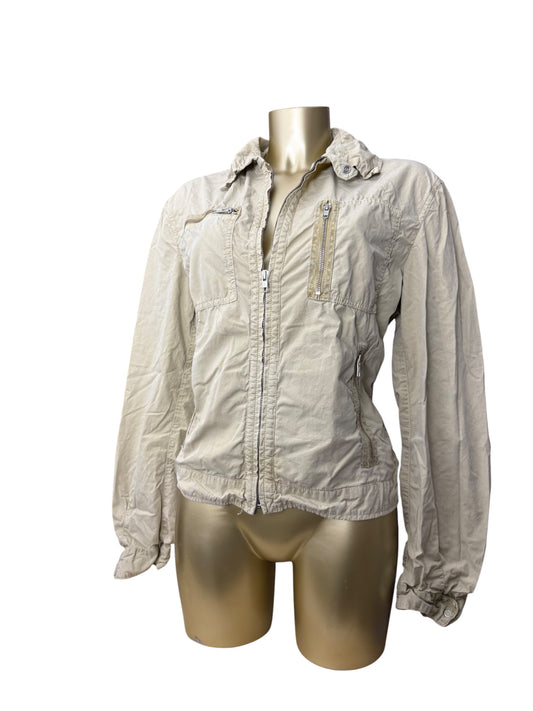Beige 100% cotton zip up biker jacket (L)