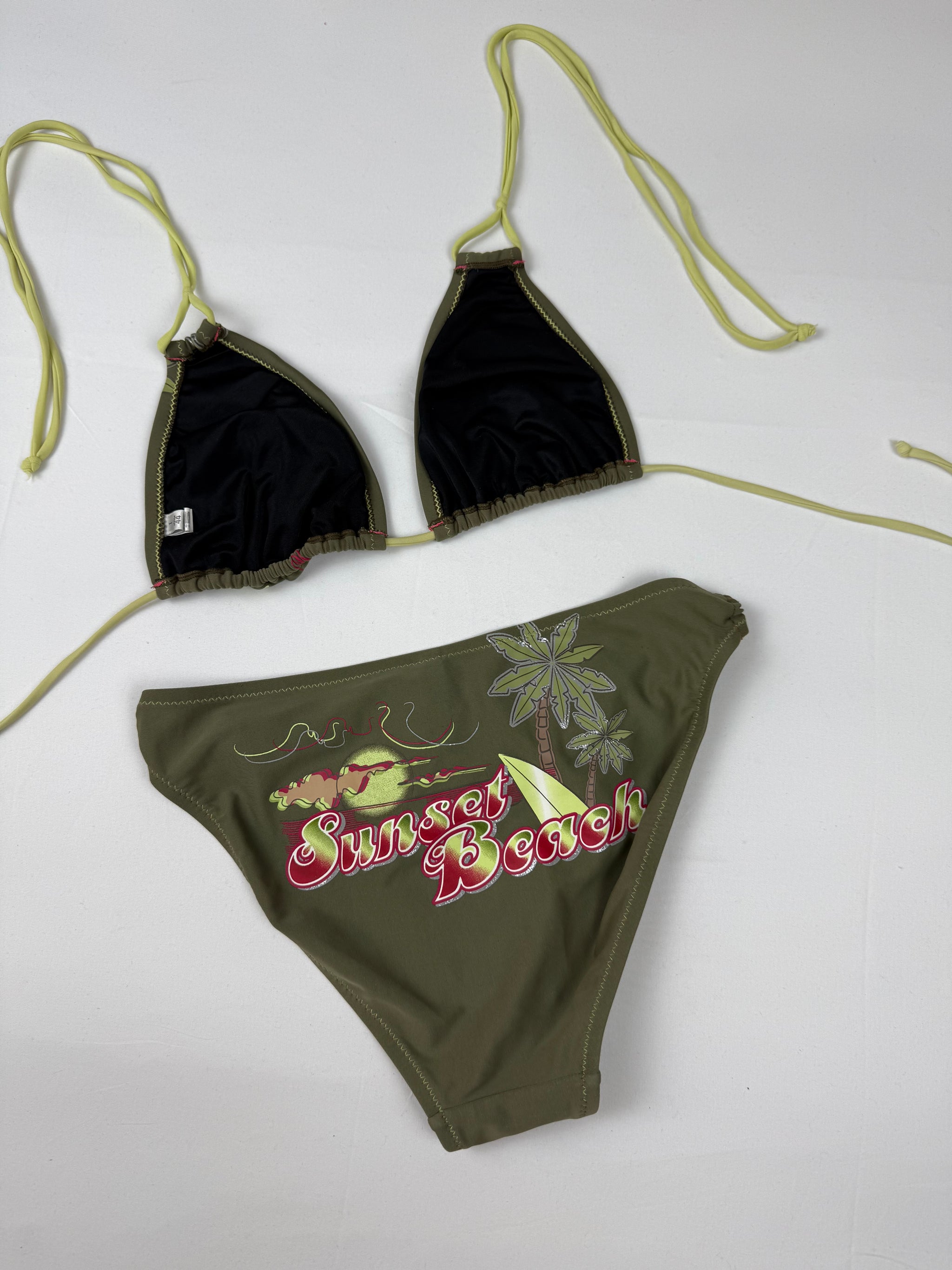 Khaki graphic low rise bikini set (M)