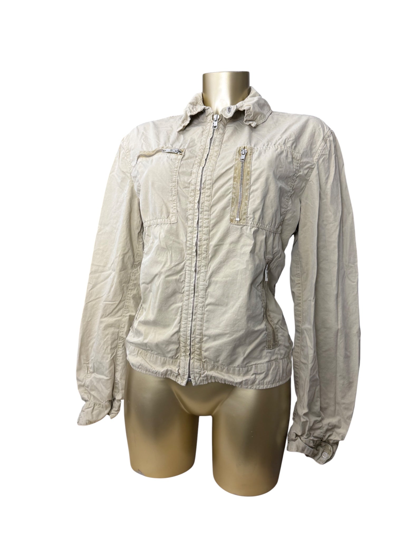 Beige 100% cotton zip up biker jacket (L)