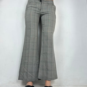 Grey check print low waist office flare pants (XS/S)