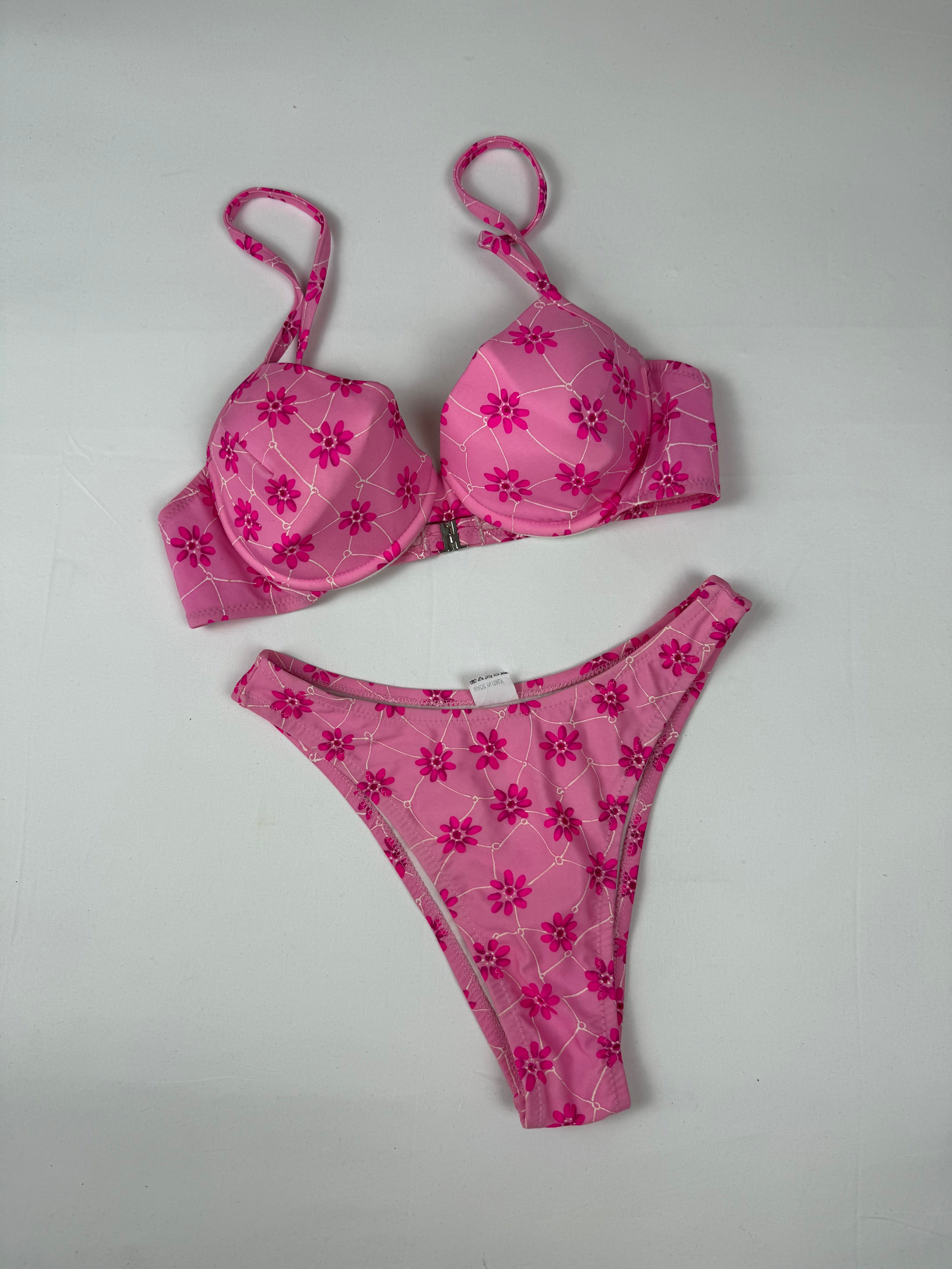 Pink floral low rise bikini set (S/M)