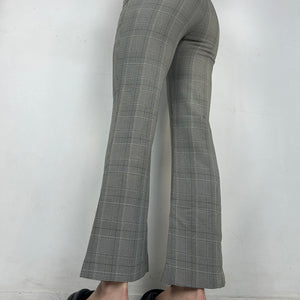 Grey check print low waist office flare pants (XS/S)