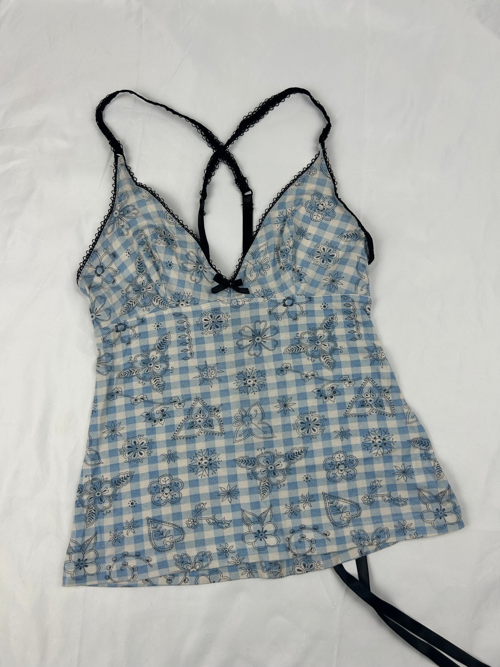 Baby blue lace up cami top (S)