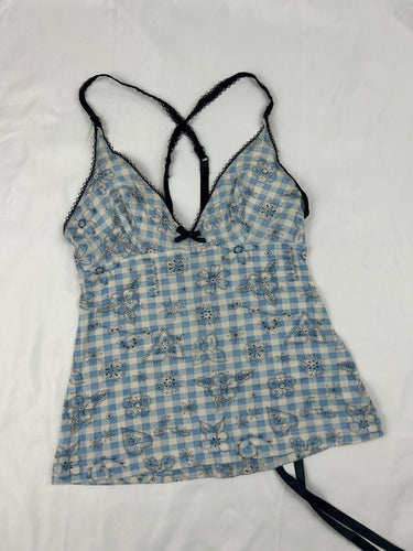Baby blue lace up cami top (S)