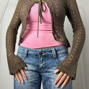 Khaki crochet bolero jumper (S)