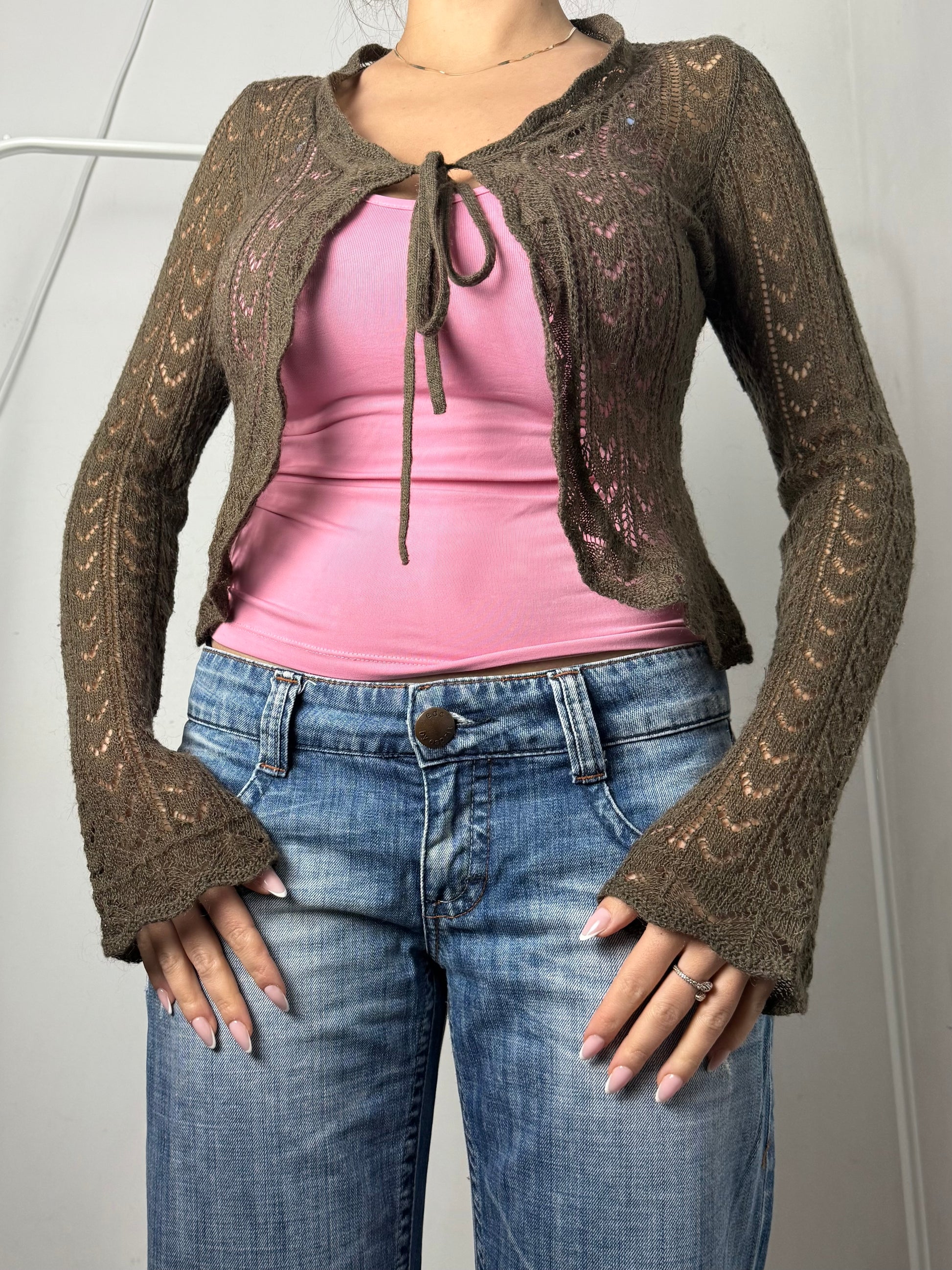 Khaki crochet bolero jumper (S)