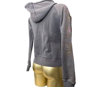 Khaki embroidered floral zip up hoodie (S/M)