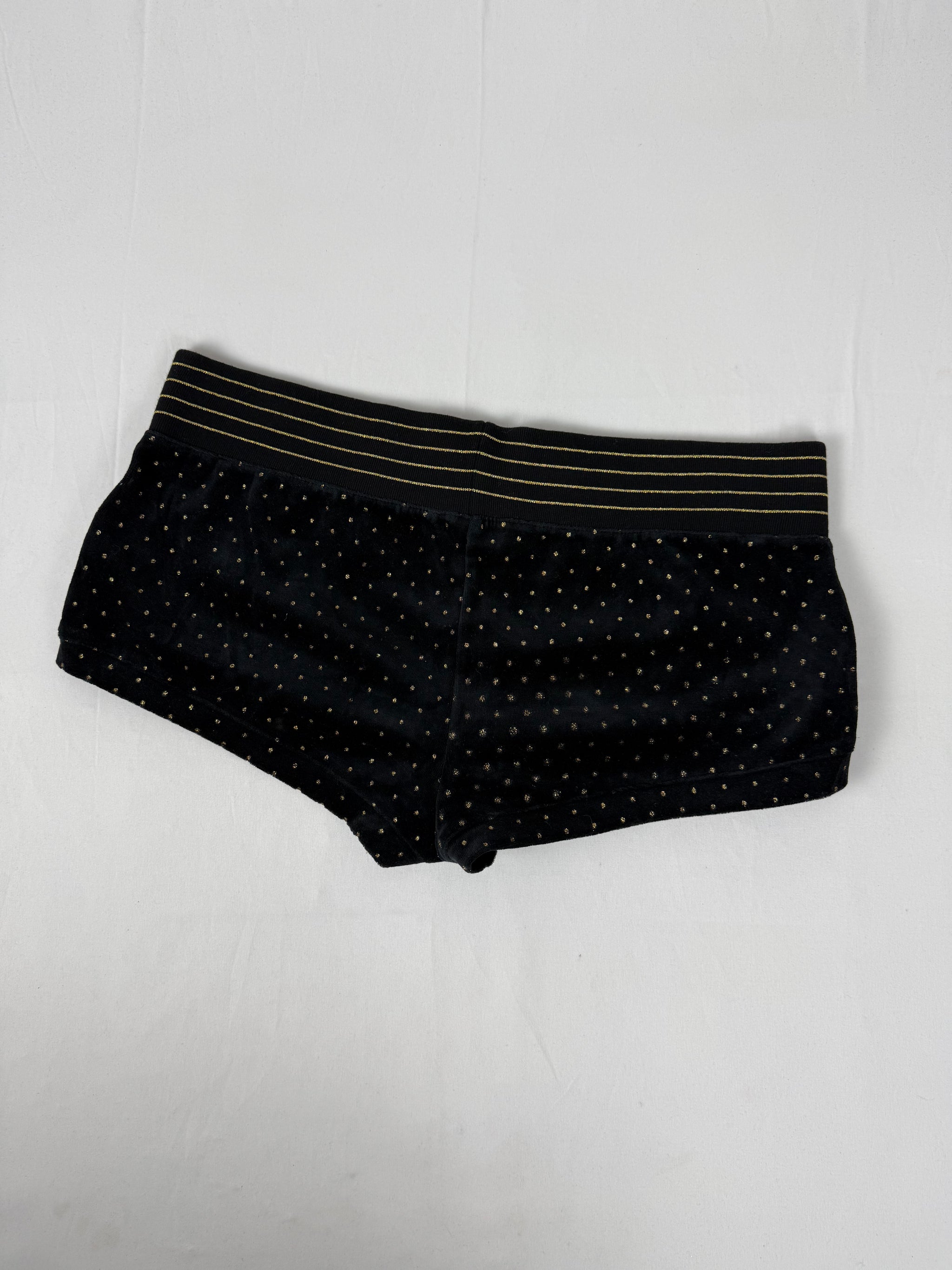 Black velvet polka dots low rise mini short (L)
