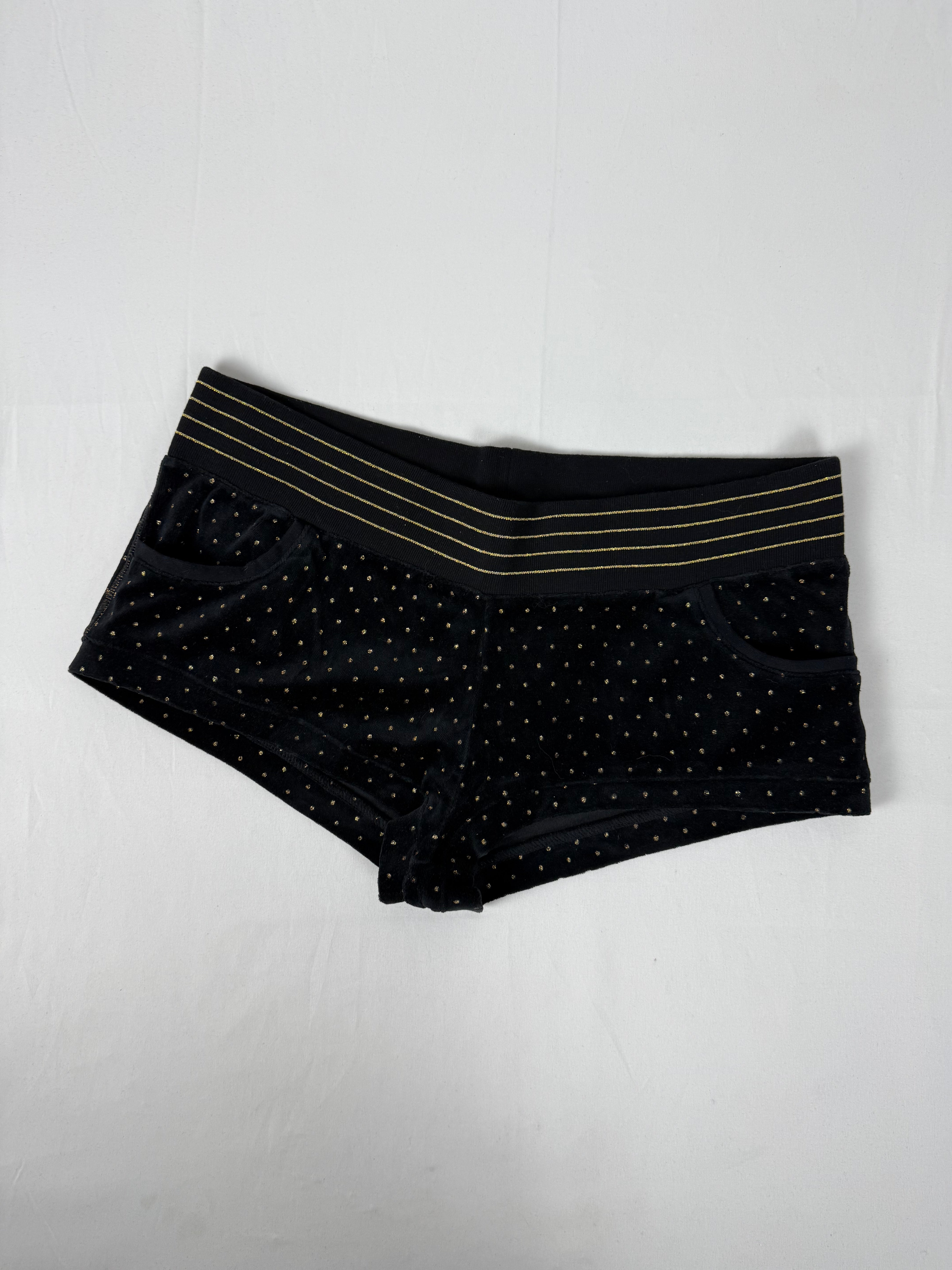 Black velvet polka dots low rise mini short (L)