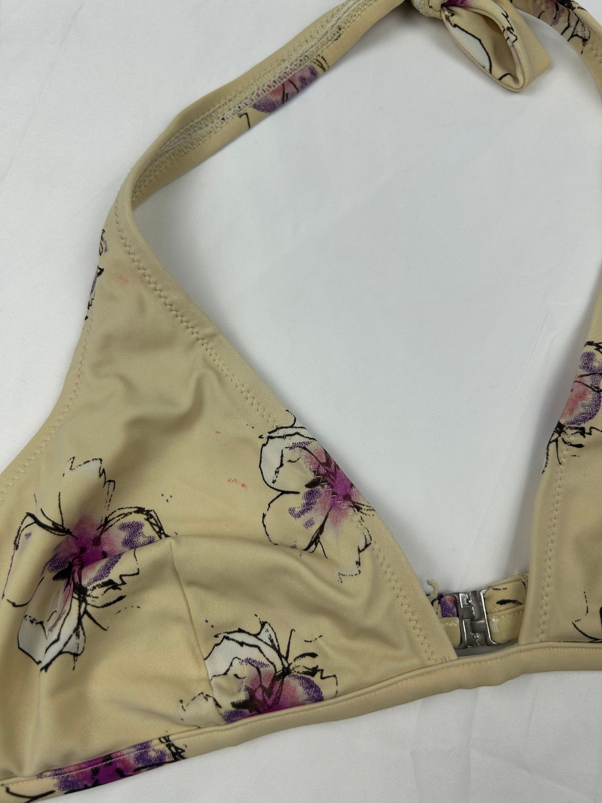 Beige floral adjustable bikini top (M)