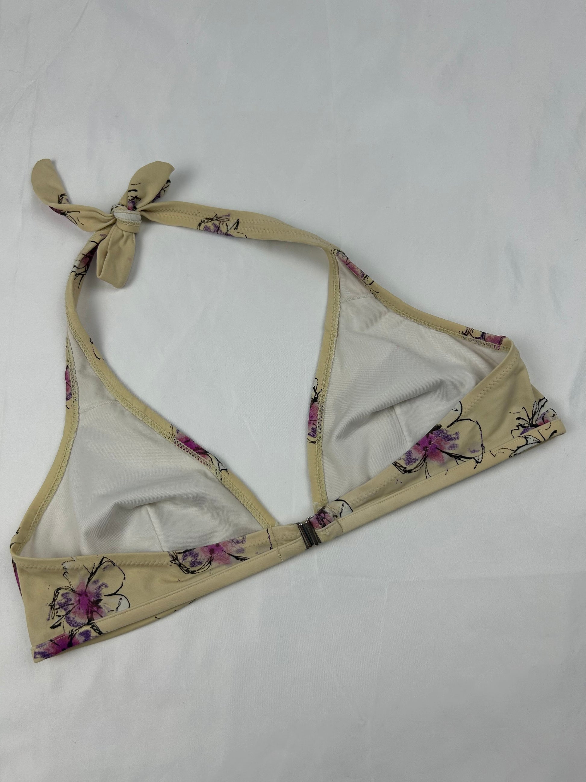 Beige floral adjustable bikini top (M)