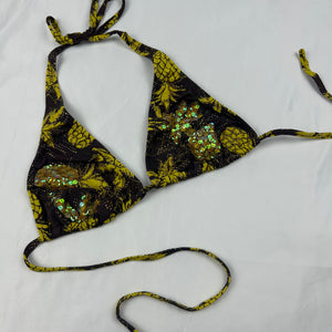Khaki sequins adjustable bikini top (M)