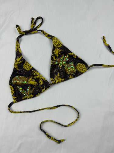 Khaki sequins adjustable bikini top (M)