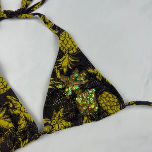 Khaki sequins adjustable bikini top (M)