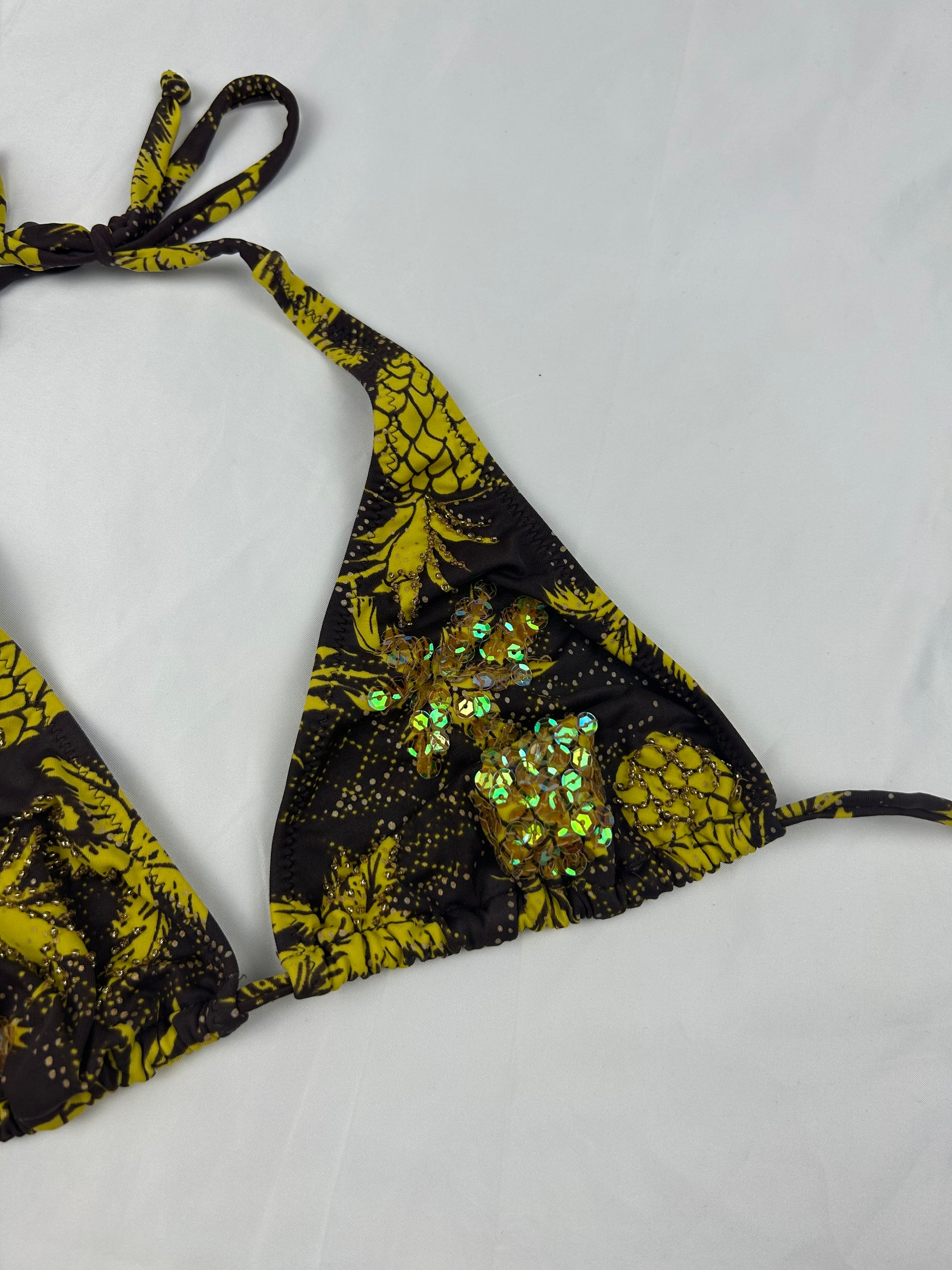 Khaki sequins adjustable bikini top (M)