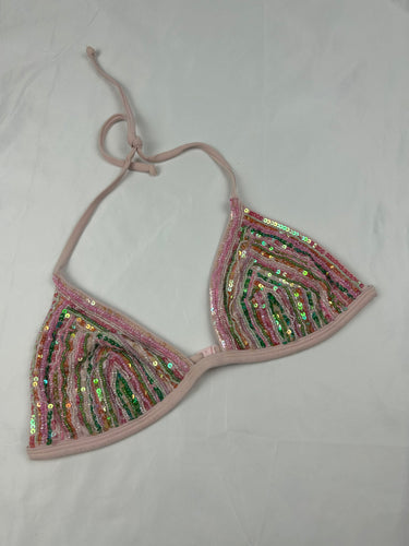 Pink embroidered pearls bikini top (S/M)
