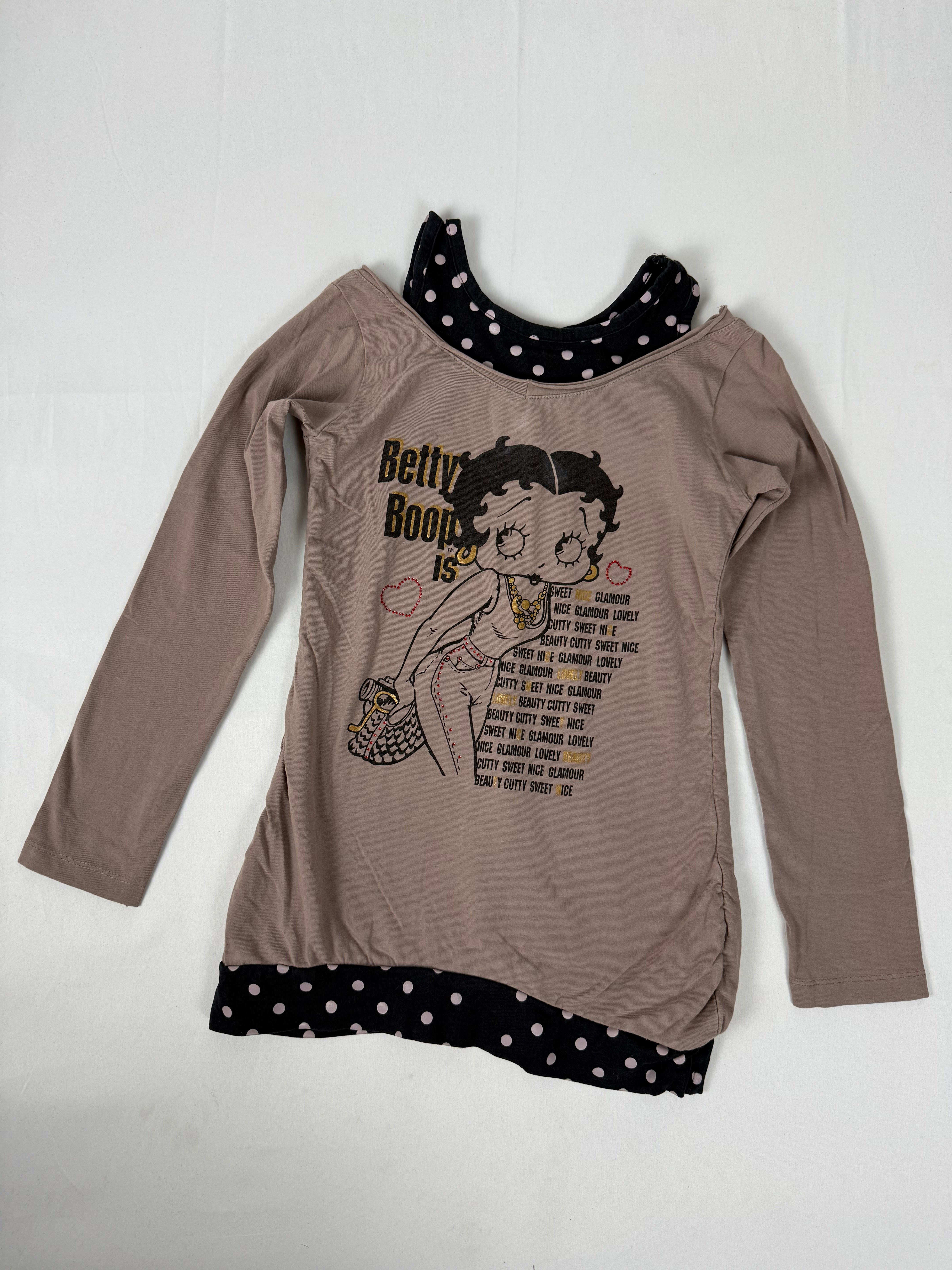 Brown 2 in 1 graphic long sleeves top (S)