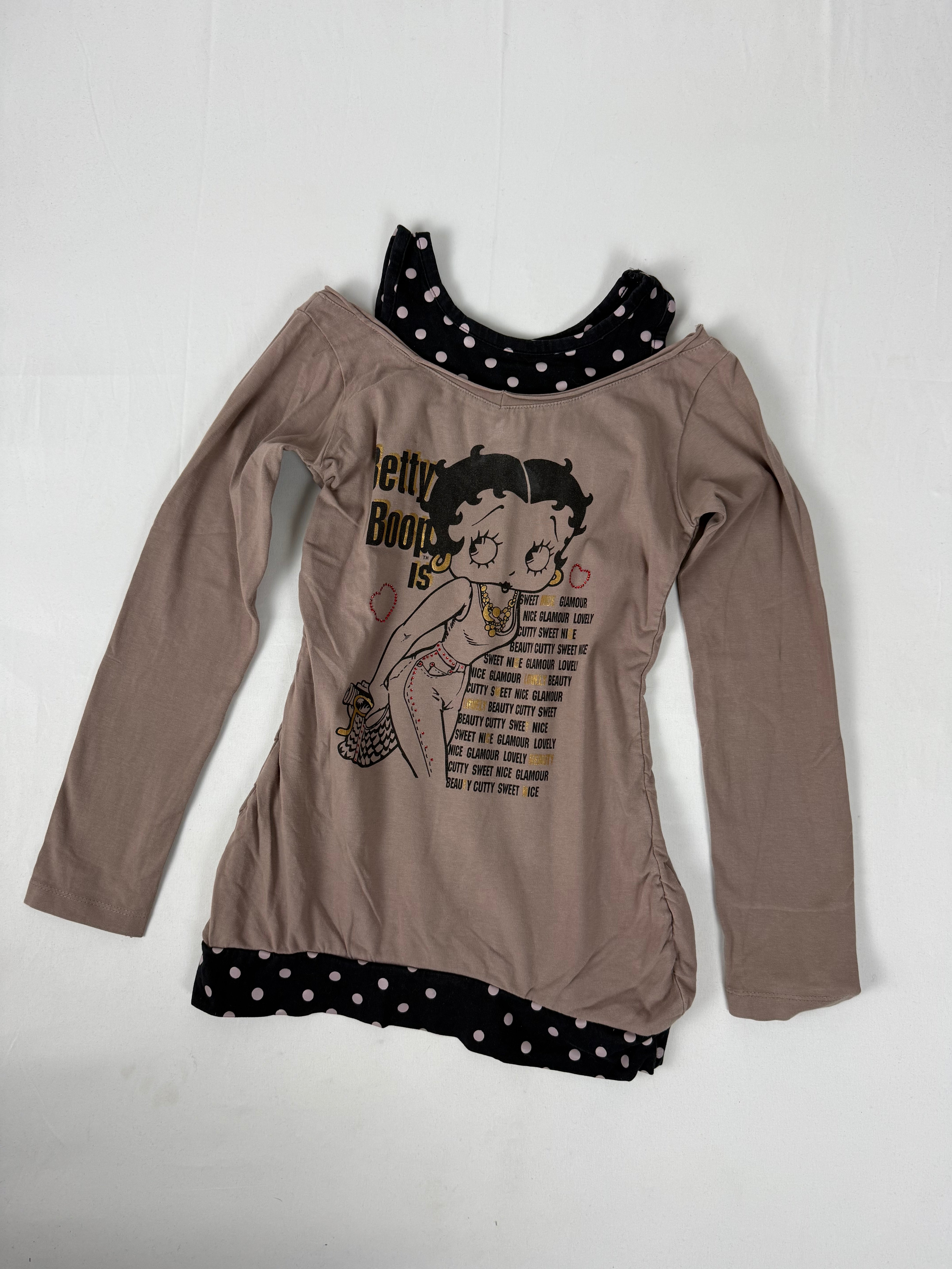 Brown 2 in 1 graphic long sleeves top (S)