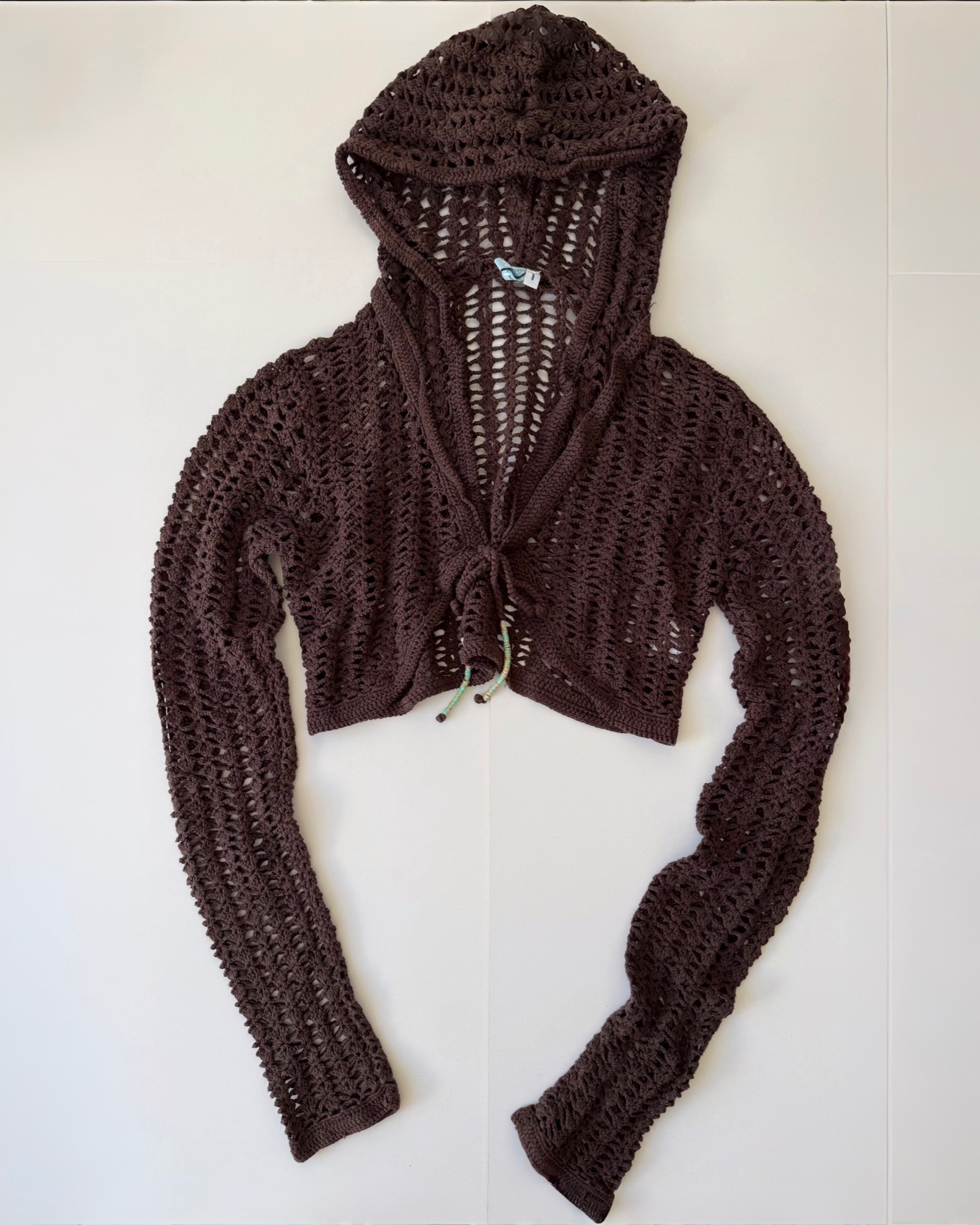 Brown crochet hooded bolero (S)