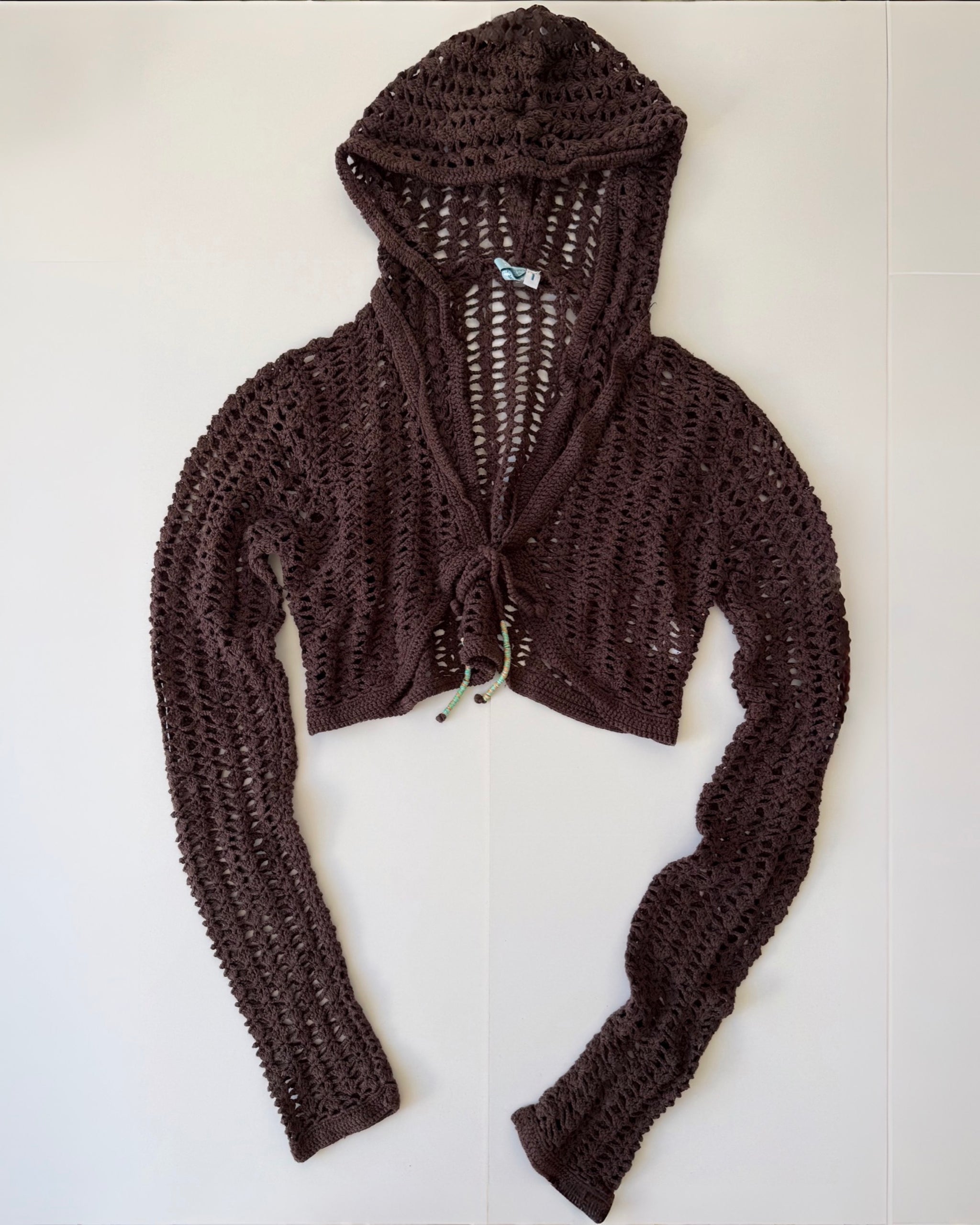 Brown crochet hooded bolero (S)