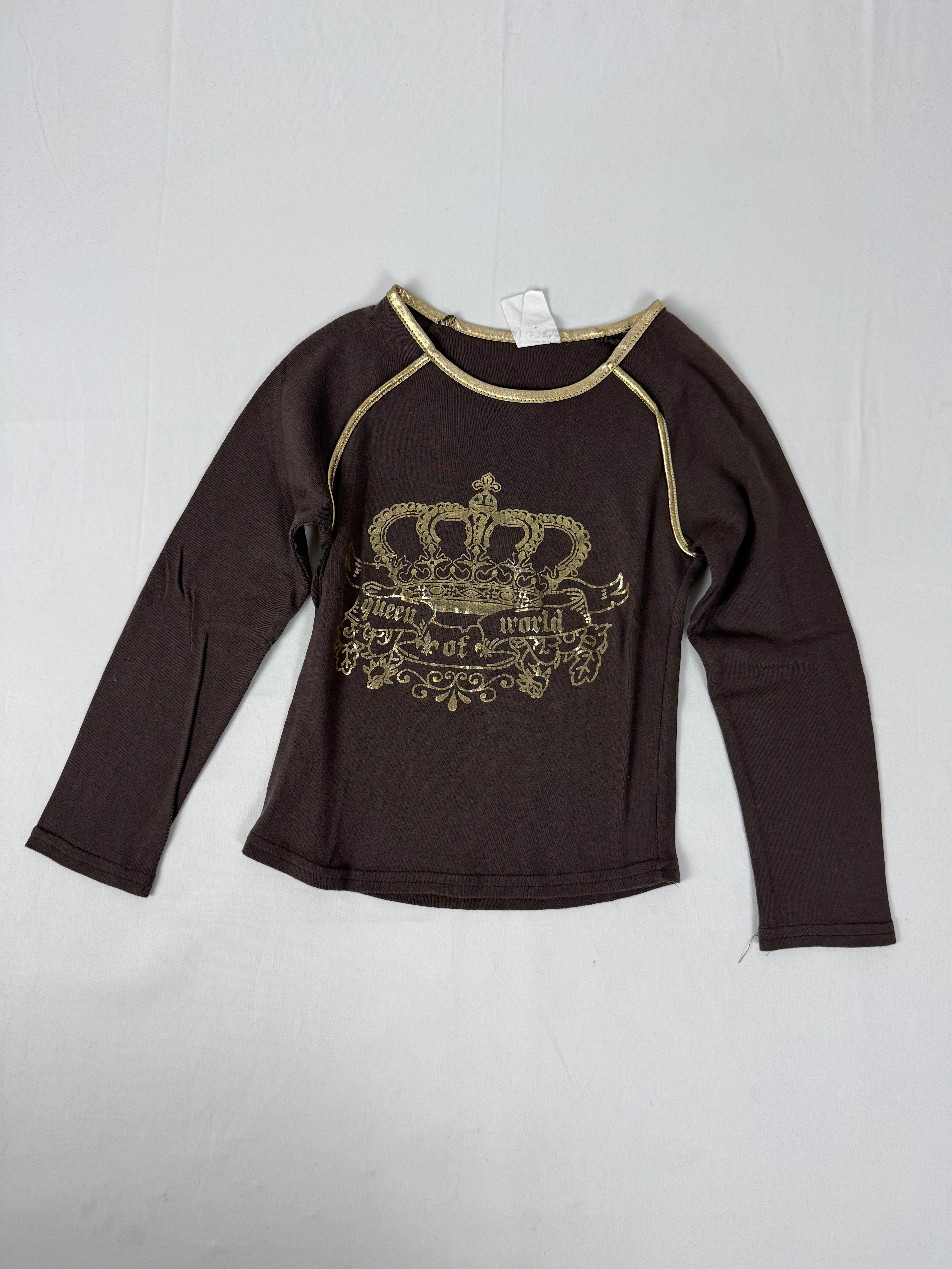 Brown graphic stretchy long sleeves top (XXS)