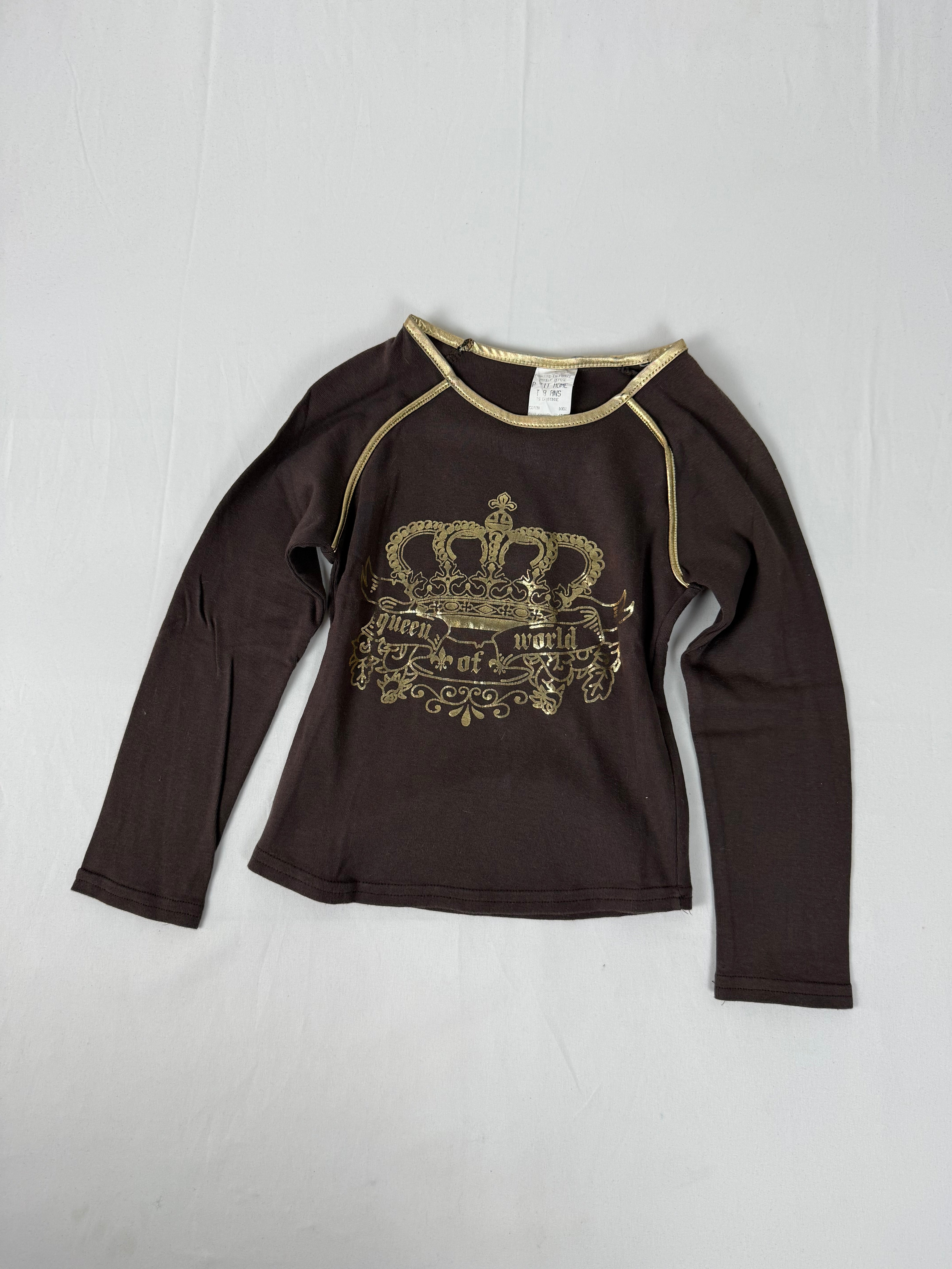 Brown graphic stretchy long sleeves top (XXS)