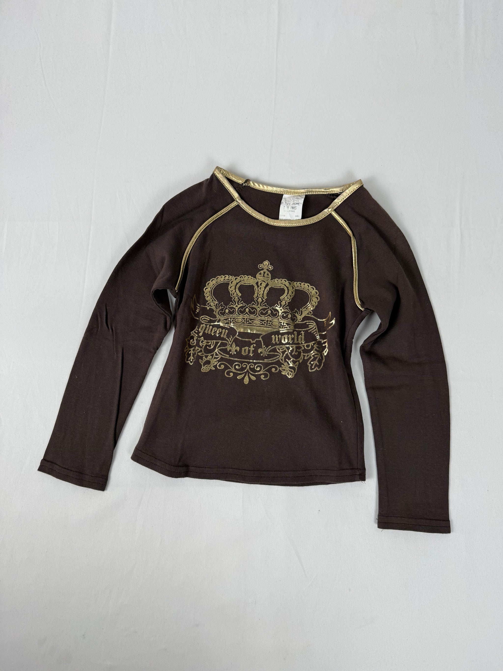 Brown graphic stretchy long sleeves top (XXS)