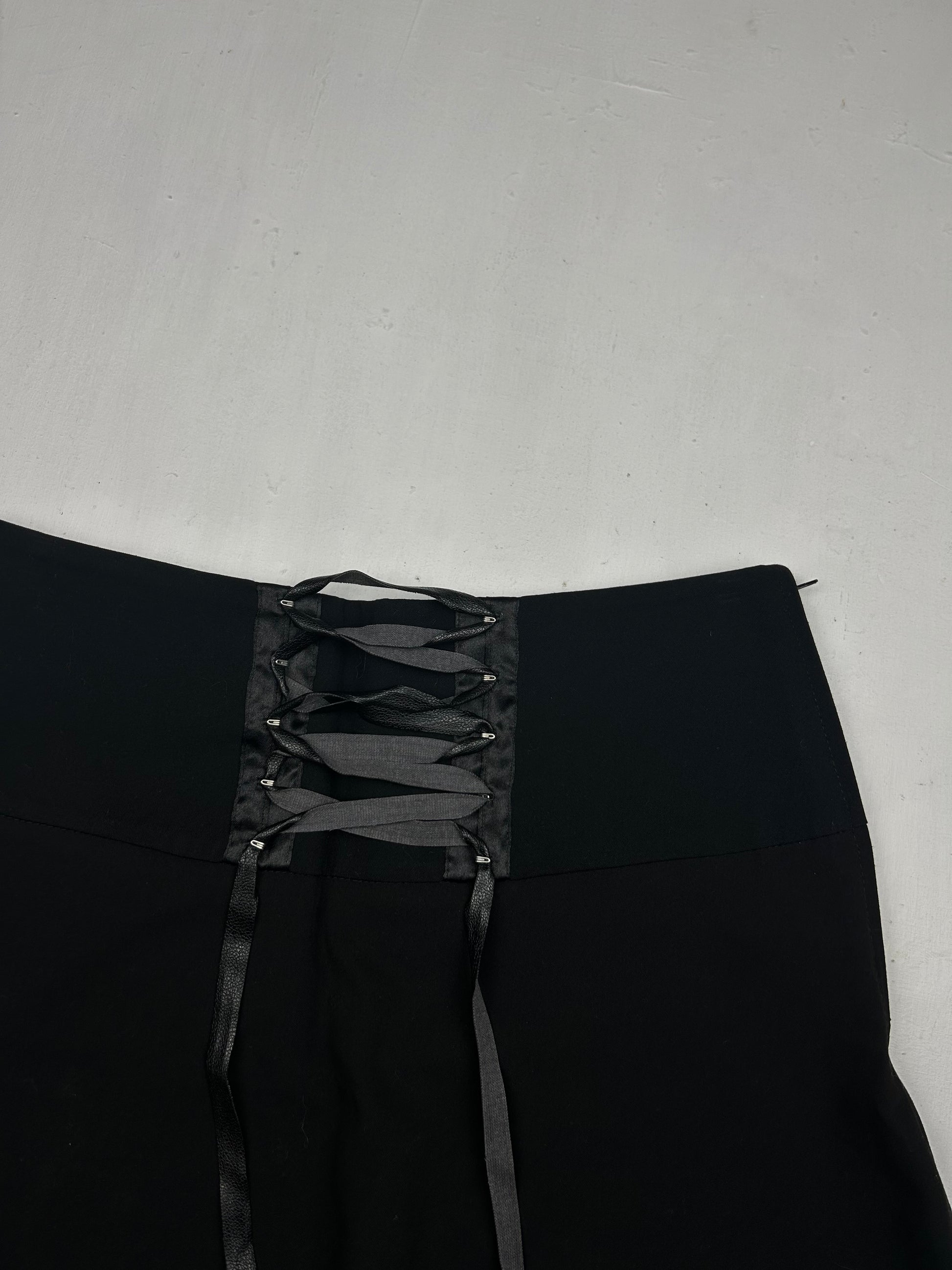 Black lace up mini pleated skirt (S)