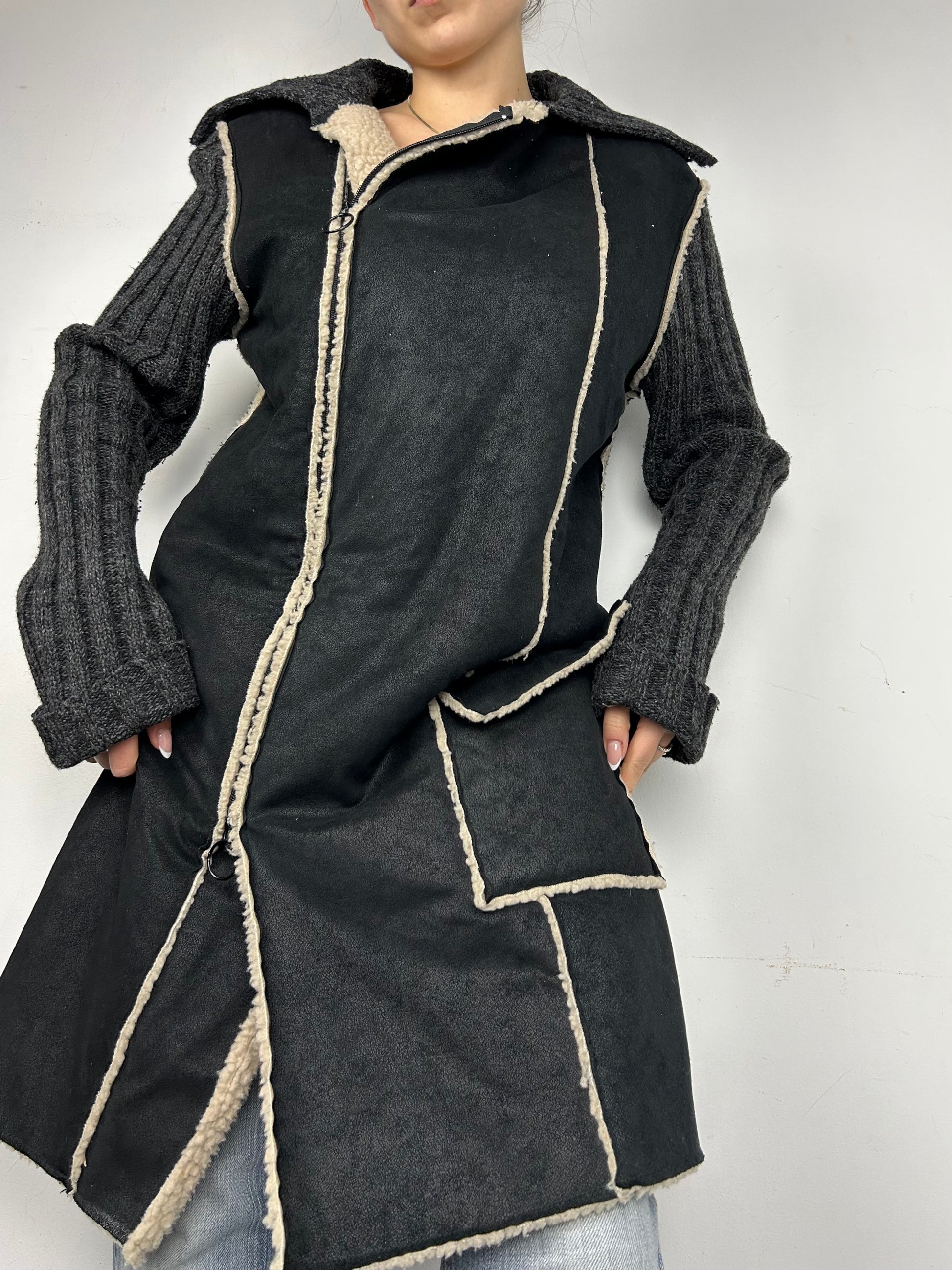 Grey ribbed trench jumper coat (S/M)