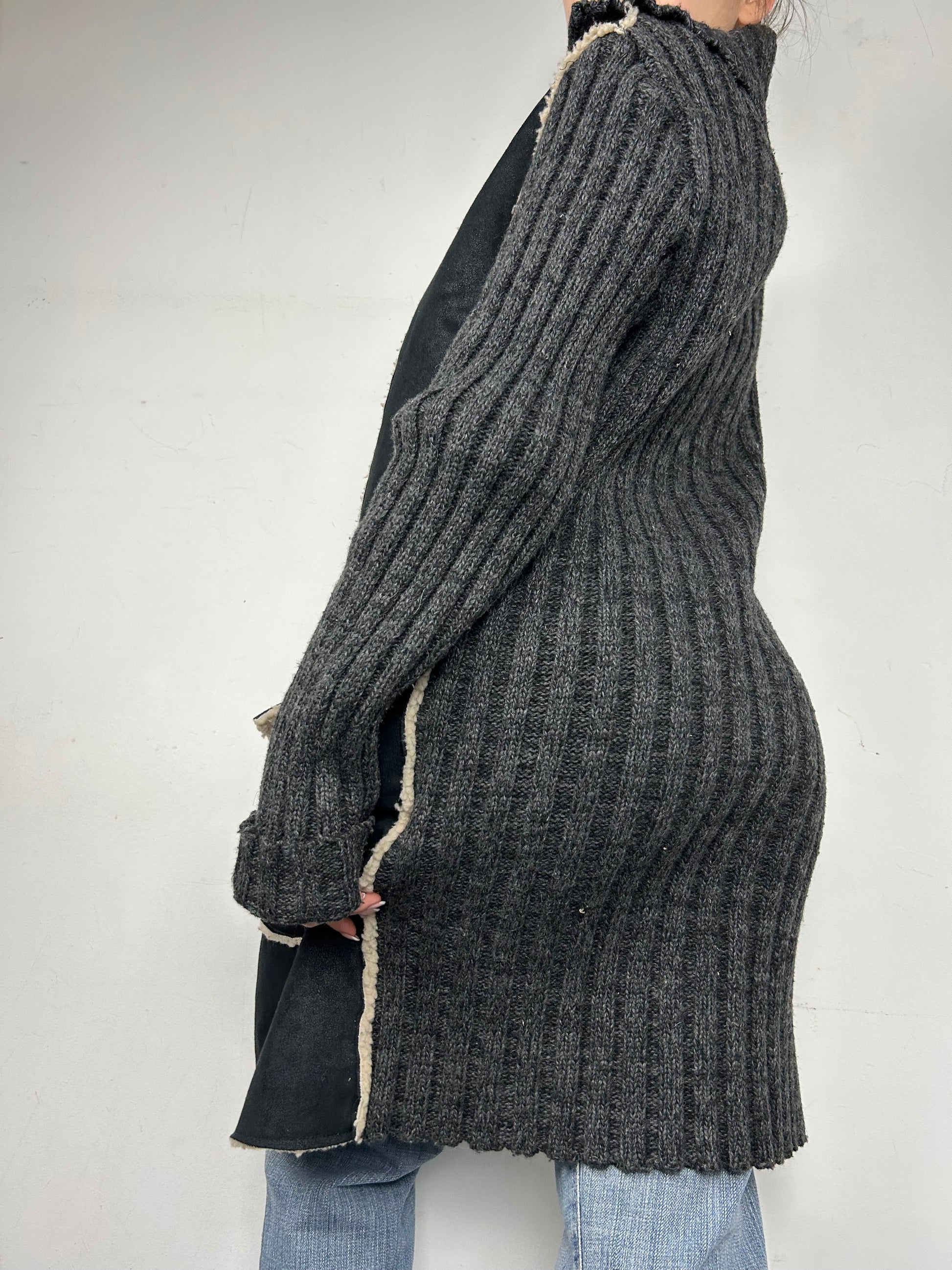 Grey ribbed trench jumper coat (S/M)