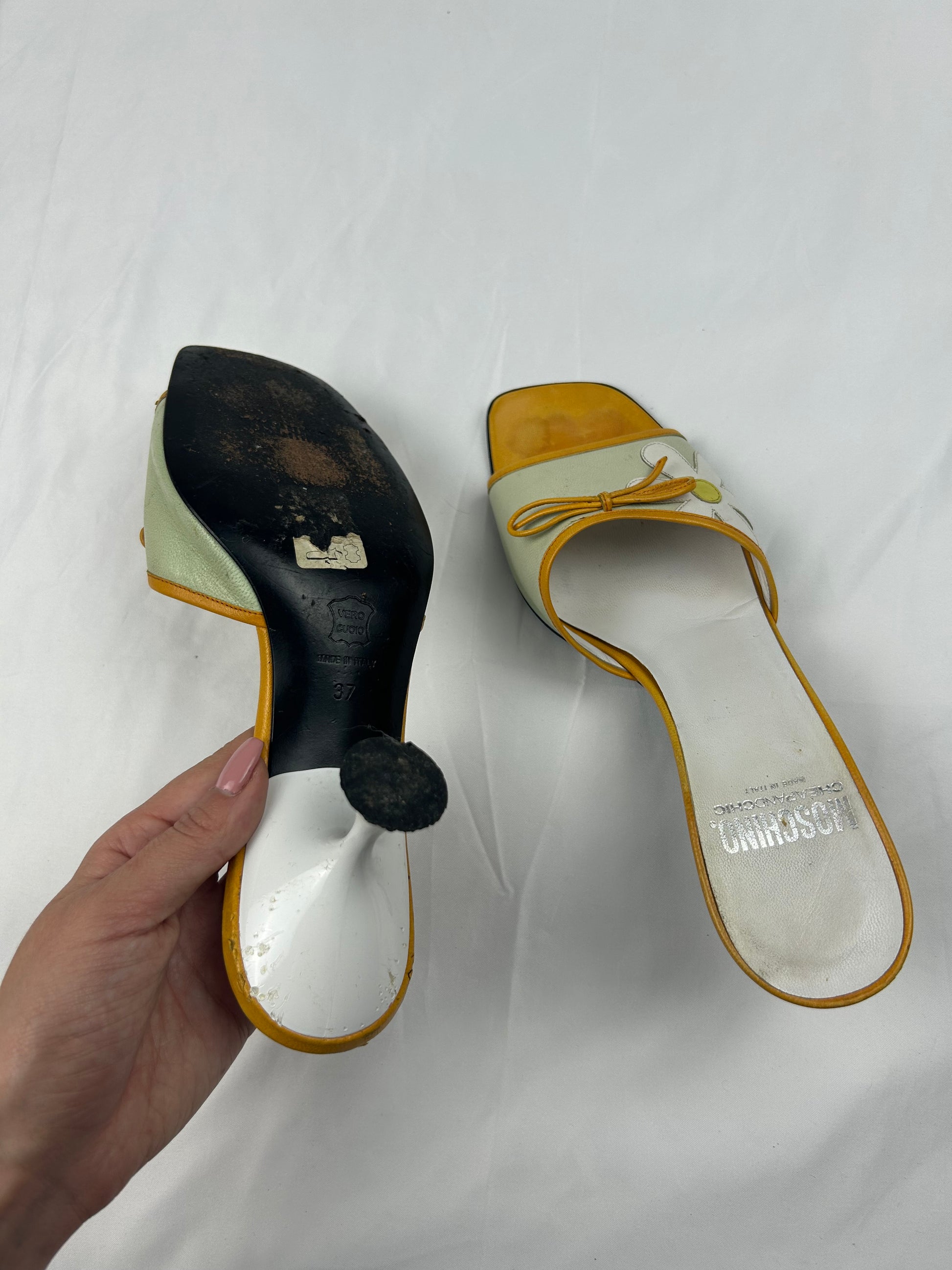 Floral real leather kitten heels mules (37)