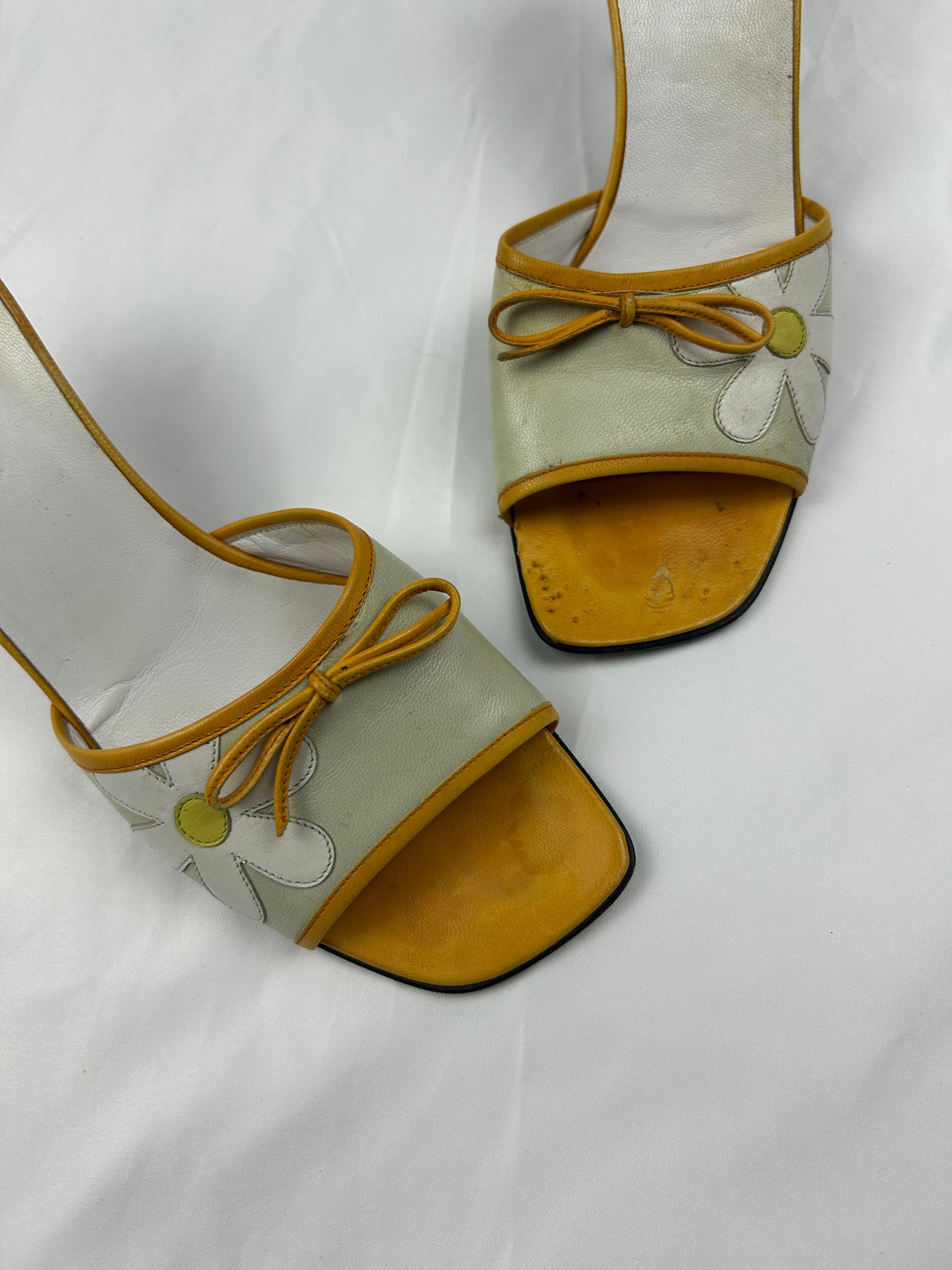 Floral real leather kitten heels mules (37)