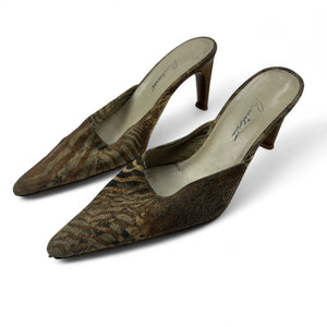 Khaki animal print pointed toes mules (39)