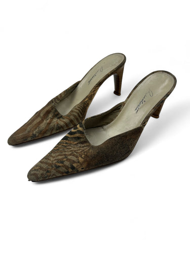 Khaki animal print pointed toes mules (39)