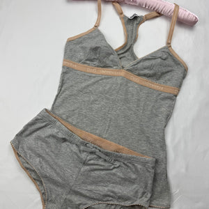 Grey cotton tank top + low rise shorty set (S)