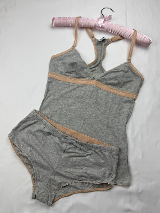Grey cotton tank top + low rise shorty set (S)