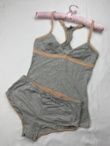 Grey cotton tank top + low rise shorty set (S)