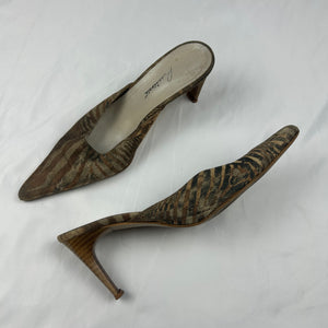 Khaki animal print pointed toes mules (39)