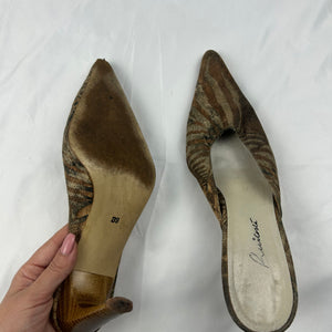 Khaki animal print pointed toes mules (39)