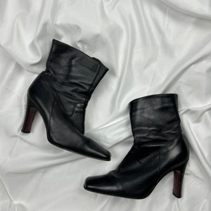 Black real leather heels boots (37)