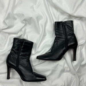 Black real leather heels boots (37)
