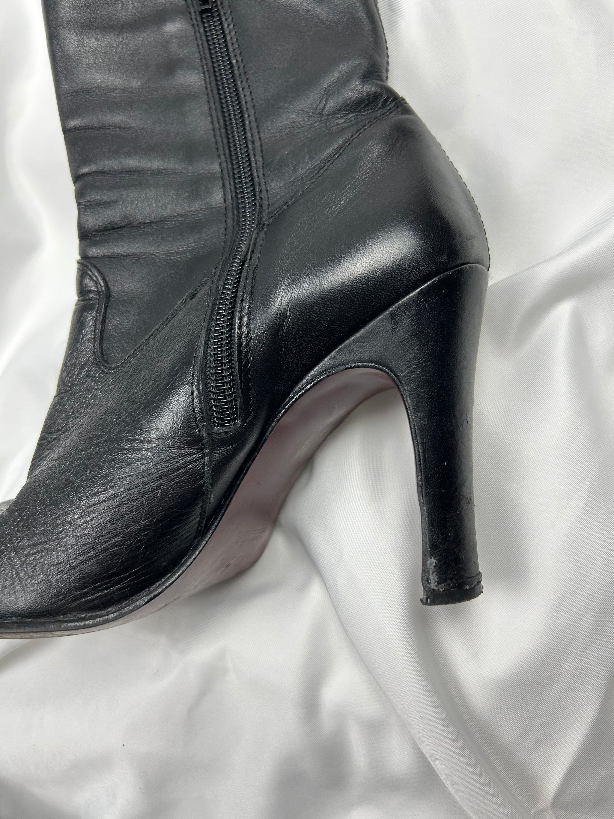 Black real leather heels boots (37)